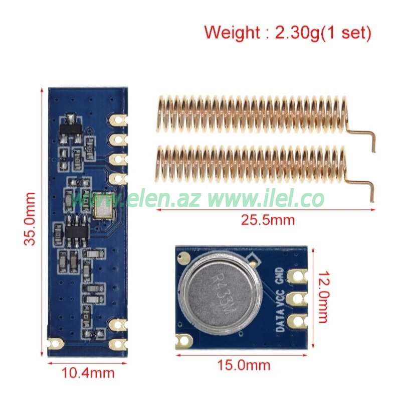 433MHz 100 Meters Wireless Module Kit ASK Transmitter STX882 + ASK Receiver SRX882 + 2Pcs Copper Spring Antenna Dimensions